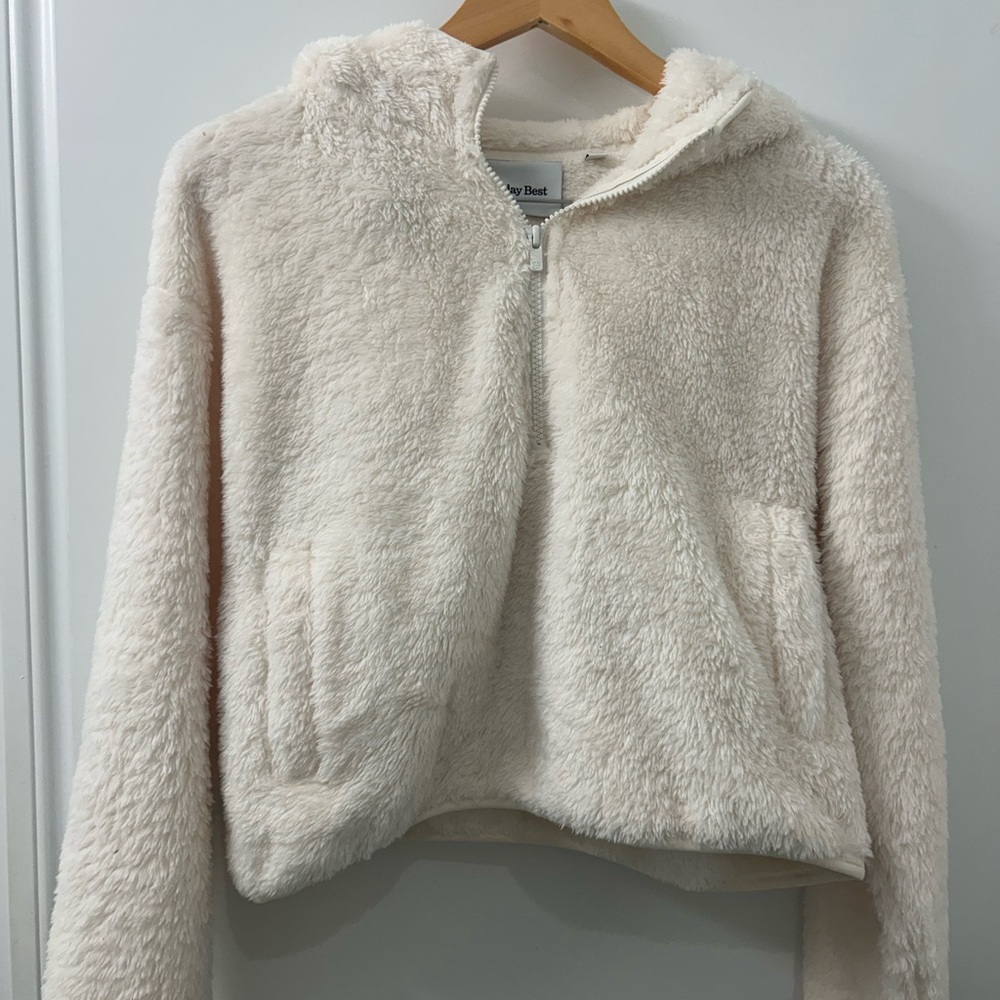 Aritzia Cream Fuzzy Hooded Sweater